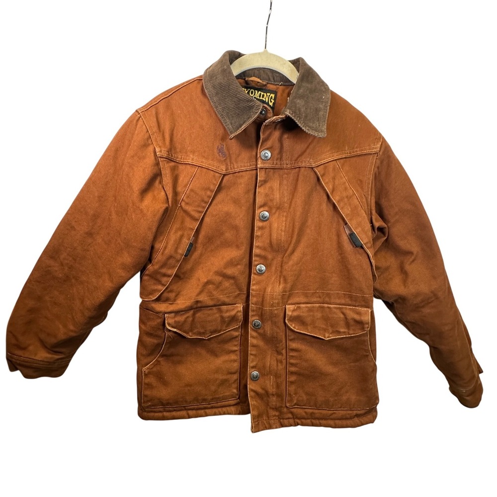 Wyoming Traders Kids Brown Canvas Sherpa Lined Barn Jacket Corduroy Collar 10-12